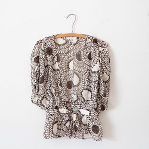 Trina Turk brown and white silk wrap top sz S